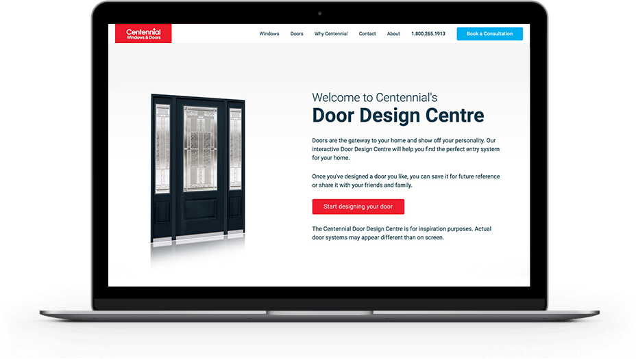 Laptop Showcasing Centennial Windows And Doors Door Builder Website Page