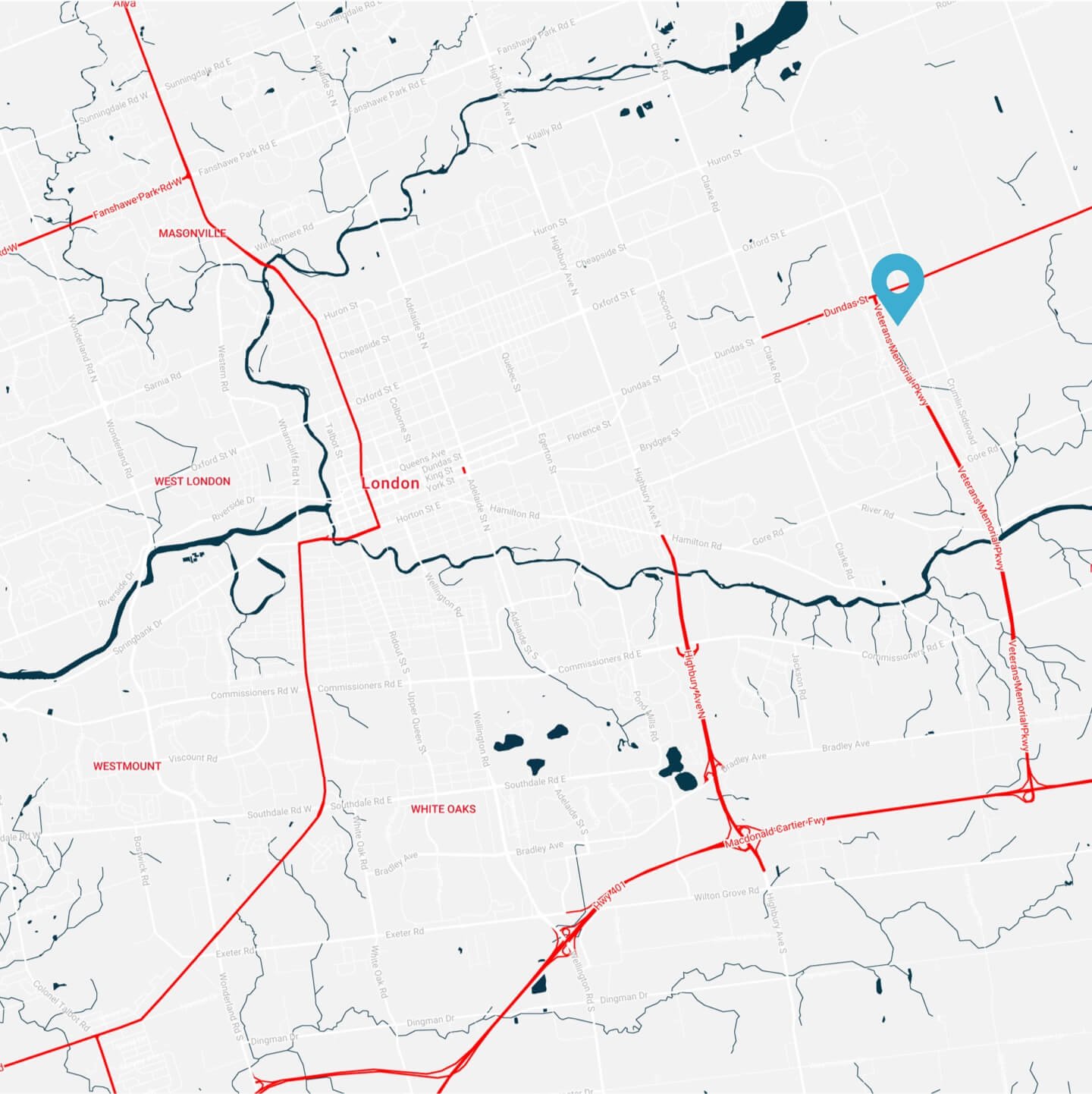 Map Depicting Location of Centennial Windows and Doors London Ontario Location