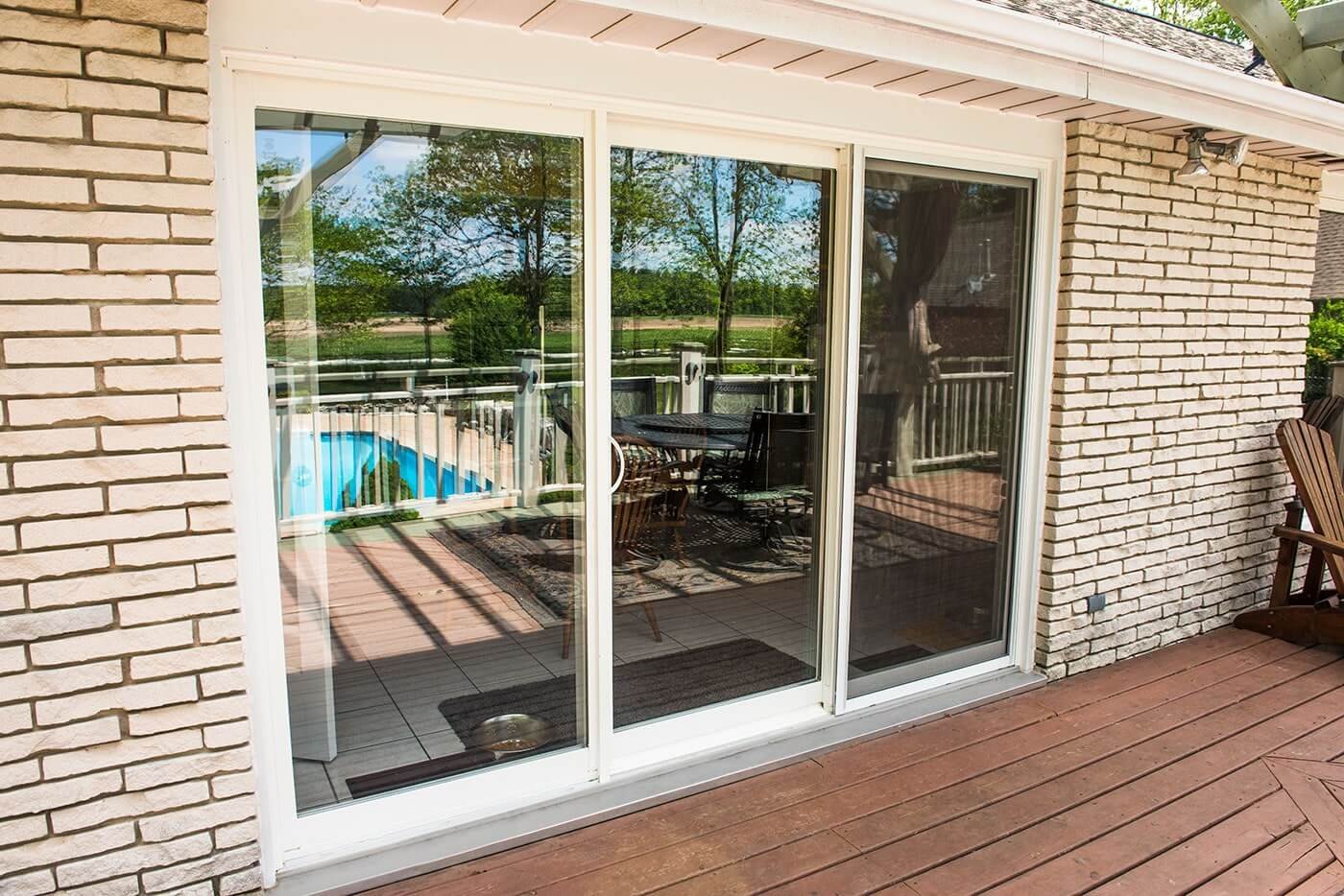 Sliding Glass Patio Doors With White Trim Custom Manufactured for Bungalow Home