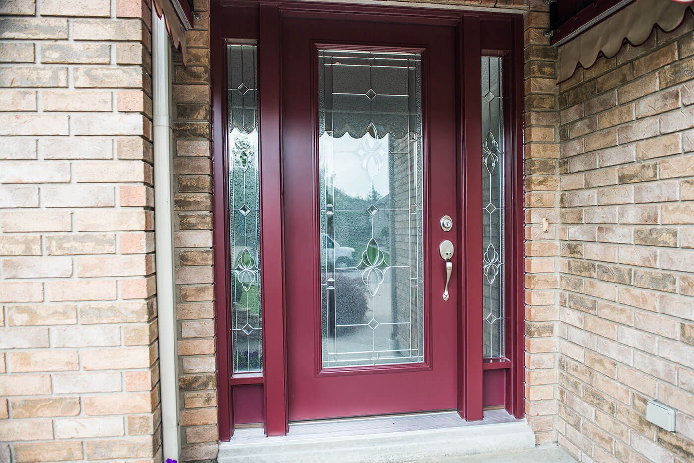 Custom Made Steel Entry Door System In Dark Red Colour and Custom Window Design